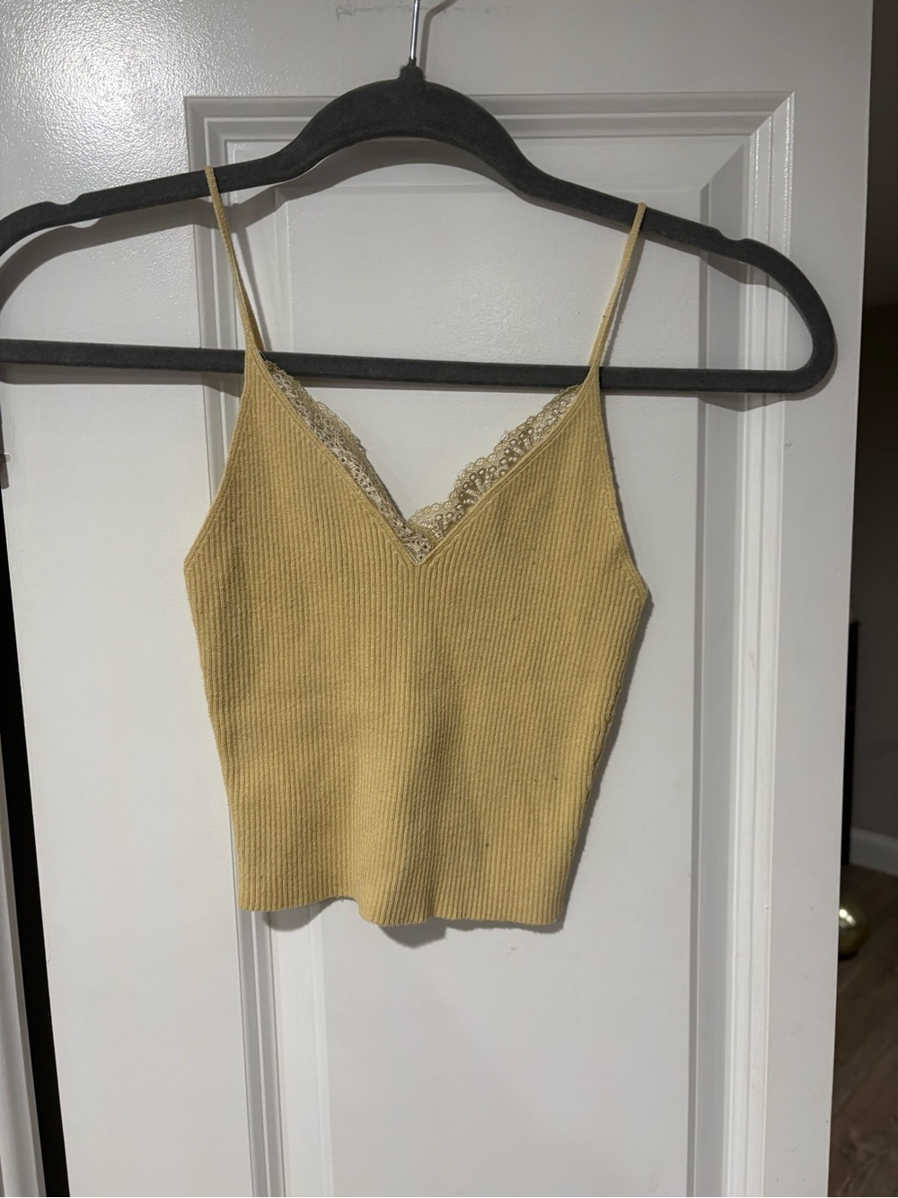 Lace-Trim Ribbed Cami Tank Top - Yellow